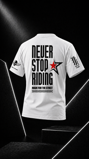 Never Stop Riding - Round Neck T-Shirt - White
