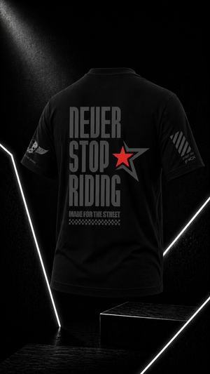 Never Stop Riding - Round Neck T-Shirt - Black