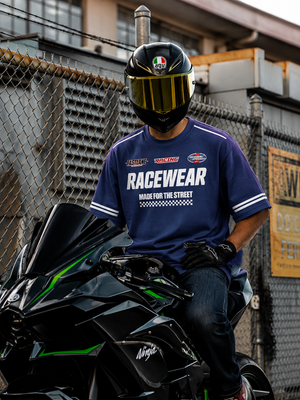 Moto Race - Men's Oversize T-Shirt - Navy Blue Colour