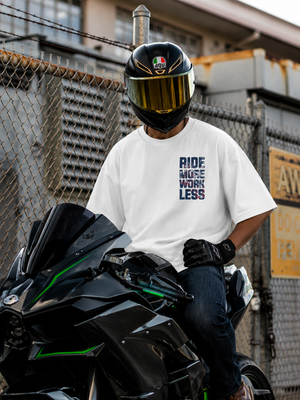 RIDE MORE WORK LESS - Men's Oversize T-Shirt - White Colour