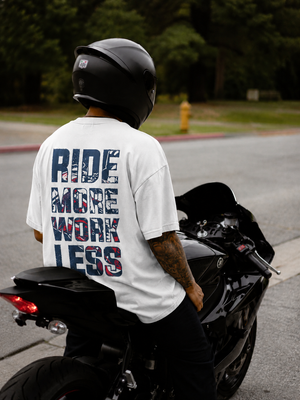 RIDE MORE WORK LESS - Men's Oversize T-Shirt - White Colour