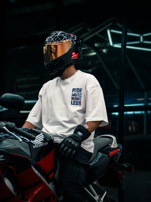 RIDE MORE WORK LESS - Men's Oversize T-Shirt - White Colour
