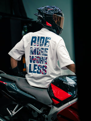 RIDE MORE WORK LESS - Men's Oversize T-Shirt - White Colour