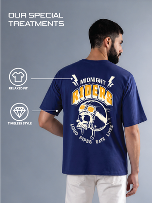 Midnight Riders - Men's Oversize T-Shirt - Navy Blue Colour