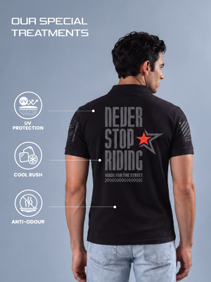 NEVER STOP RIDING - Polo T-Shirt -Black