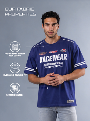 Moto Race - Men's Oversize T-Shirt - Navy Blue Colour