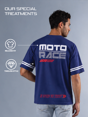 Moto Race - Men's Oversize T-Shirt - Navy Blue Colour