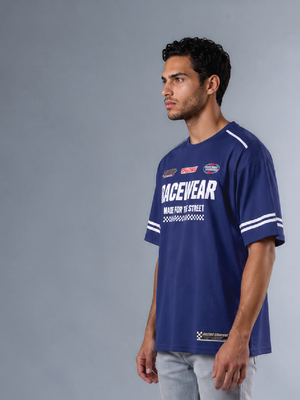 Moto Race - Men's Oversize T-Shirt - Navy Blue Colour