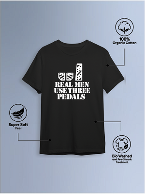 Real men use three pedals  Round Neck T-Shirt