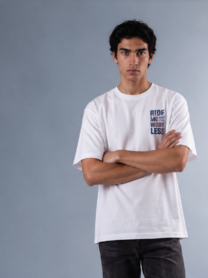 RIDE MORE WORK LESS - Men's Oversize T-Shirt - White Colour